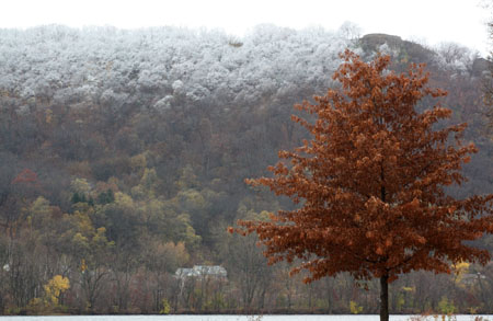 Bluffs by the Big Lake Winona after the year's first snow November 8.